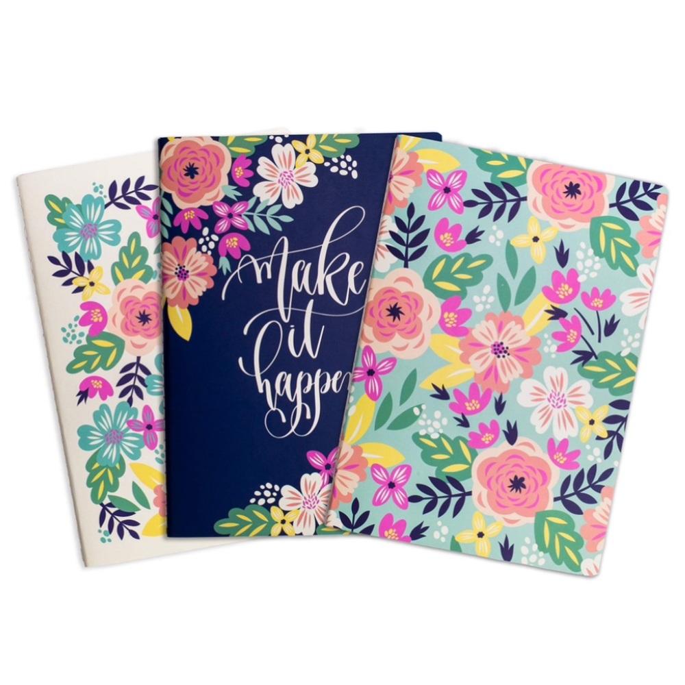 Steel Mill & Co. Mint Floral Lined Stitch Bound Notebook Set of Three 8.5" x 6"